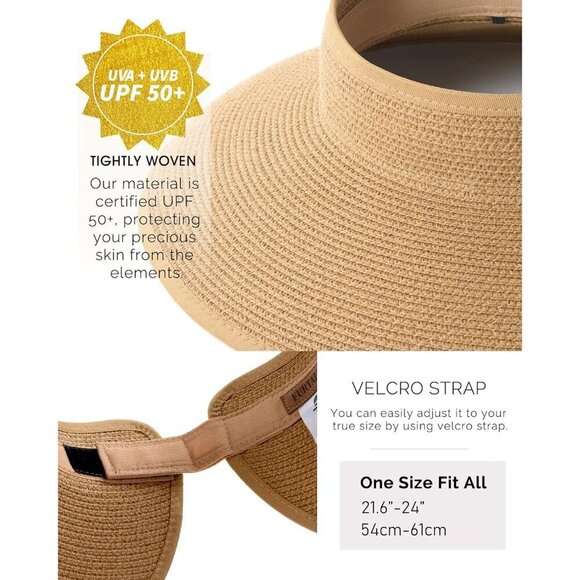 Women’s Wide Brim Straw Sun Hat Foldable UV Protection Beach Vacation Accessory